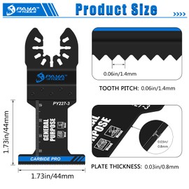 PAYA TOOLS Carbide Oscillating Saw Blades, 1-3/4'' Multitool Blades Quick Release for Heavy Metal, Nail,Aluminium,Pipe, Copper and Other Hard Materials (3-Pack)