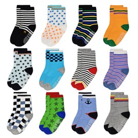 Elutong Non-Slip Socks Toddler ABS - Baby Socks for 1 - 7 Years Baby Boys and Girls 12 Pairs - Navy style (12 pairs)