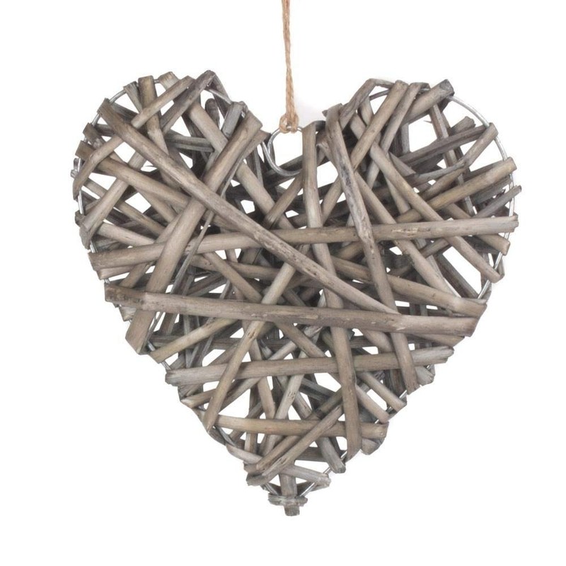 Red Hamper Small Full Antique Wash Wicker Heart, H15 x