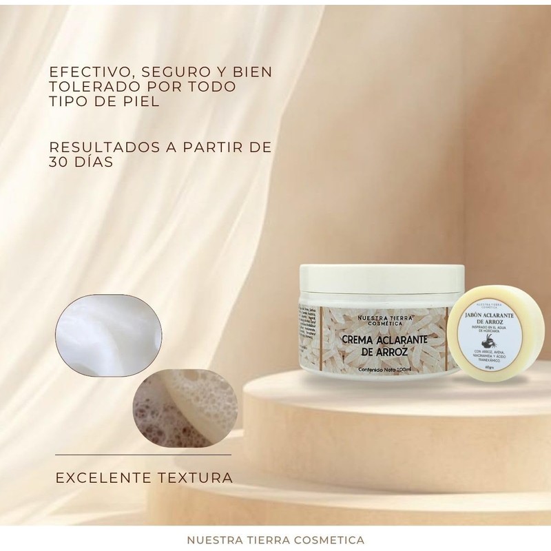 Nuestra Tierra Cosmética Kit Aclarante de Arroz, Crema 100ml y