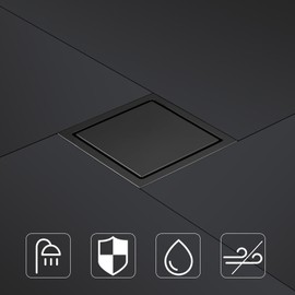 Bmvlffs 6 Inch Shower Drain Matte Black with Tile Insert Grate, Floor Drain Brushed 304 Stainless Steel, Including Hair Strainer