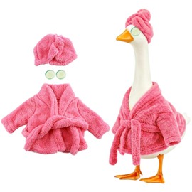 Lady Porch Goose Outfit Set, Funny Goose Clothes with Bathrobe Shower Cap Cucumber Eye Mask for 23" Cement Plastic Lawn Statue Outdoor Garden Yard Patio Decoration