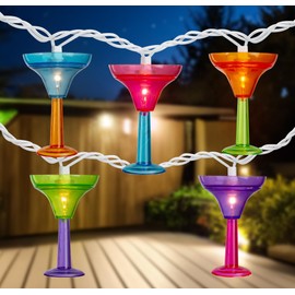 Northlight YS18856 10-Count Vibrantly Margarita Glass Summer Outdoor Patio Christmas Light Set White Wire, 7.5', Multi-Colored