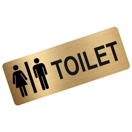 METAL Aluminum Tin Toilet Sign Unisex Logo Brushed GOLD Lavatory Restroom Door Notice Office Shop Home Warehouse School 200x75mm MS2