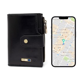 Anti-Lost Bluetooth Wallet Tracker & Finder, Minimalist trackable Wallet for Men, Leather Wallet Credit Card Holder (Leather Black)