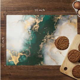 Washable Placemats Set of 4, Abstract Teal Marble Decor Place Mats Heat-Resistant Gold Dark Green Marble Place Mat Durable PVC Weave Table Mat for Kitchen Dinner Party BBQ Camping Indoor Outdoor