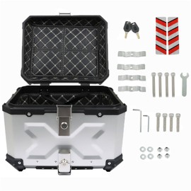 labwork 45L Motorcycle Top Case Tail Box with Mounting Plate Hard Aluminum Alloy Watertightness Security Lock Against Theft Silver Metal Motorcycle Trunk Tour Tail Box