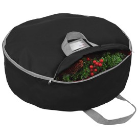 Primode Christmas Wreath Storage Bag 24"- Garland Wreaths Container with Handles - Durable 600D Oxford Polyester Material Holiday Wreaths Storage Holder 24” (Black)