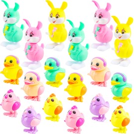 Drayear 18 Pack Easter Wind Up Toys Cute Plastic Wind Up Chick Bunny and Duck Jumping Toys for Kids Easter Basket Filler Egg Hunt Party Favors, 3 Styles