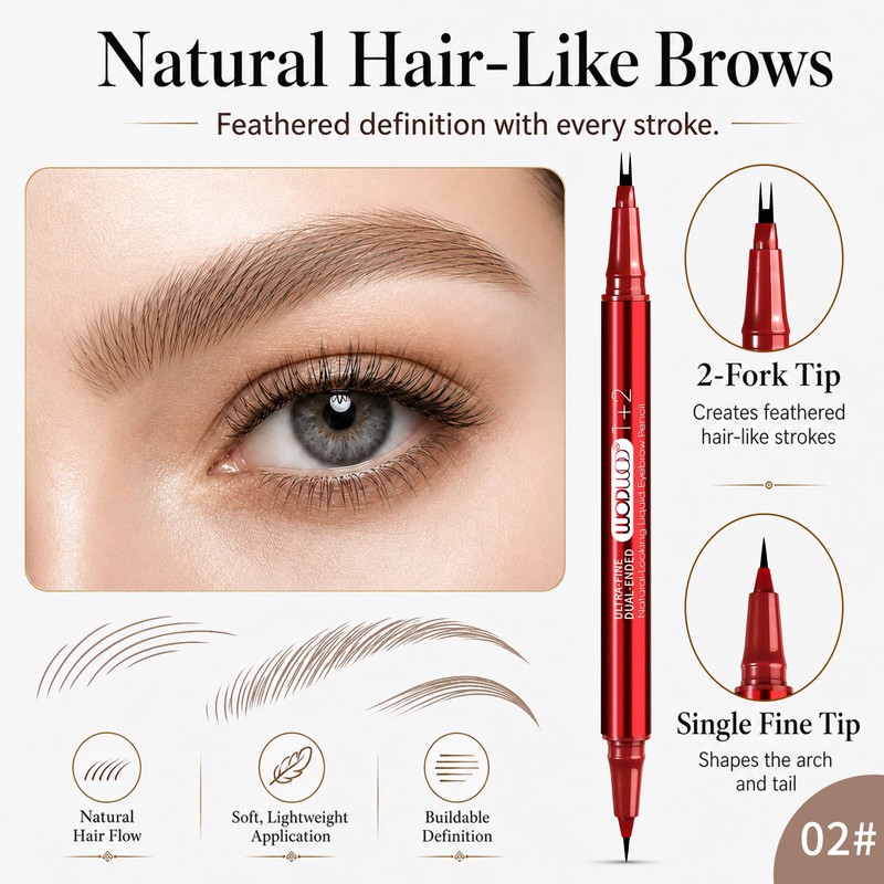 Eyebrow Pencil for Women, Dual-Ended Microblading Eyebrow Pen with 2-Fork