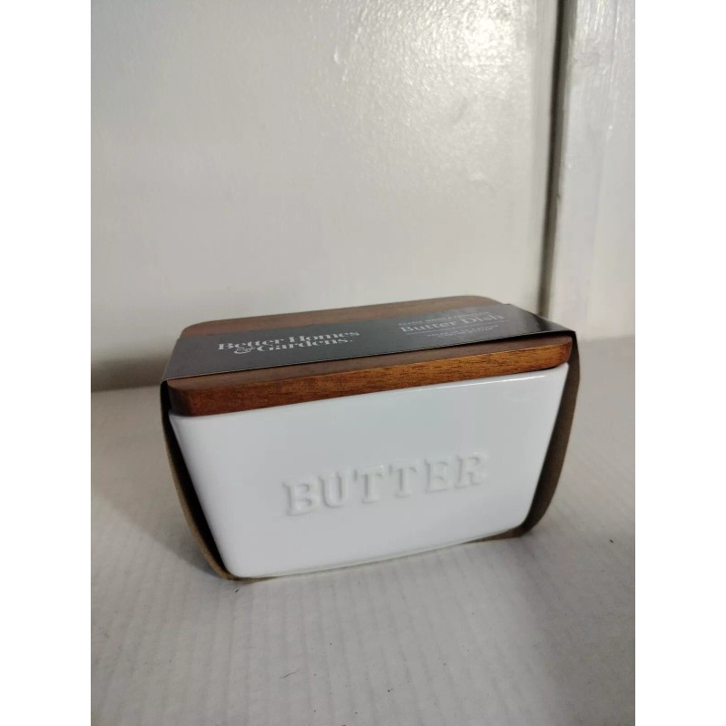 Better Homes & Gardens Porcelain Embossed White Butter Dish Acacia