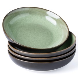 LERATIO Large Pasta Bowls,38oz Ceramic Pasta Bowls,9.0" Reactive Glaze Pasta Bowl Set of 6,Microwave & Dishwasher,Oven Safe,Wide Serving Bowls for Salad,Pasta,Fruit,Scratch Resistant-Light Blue