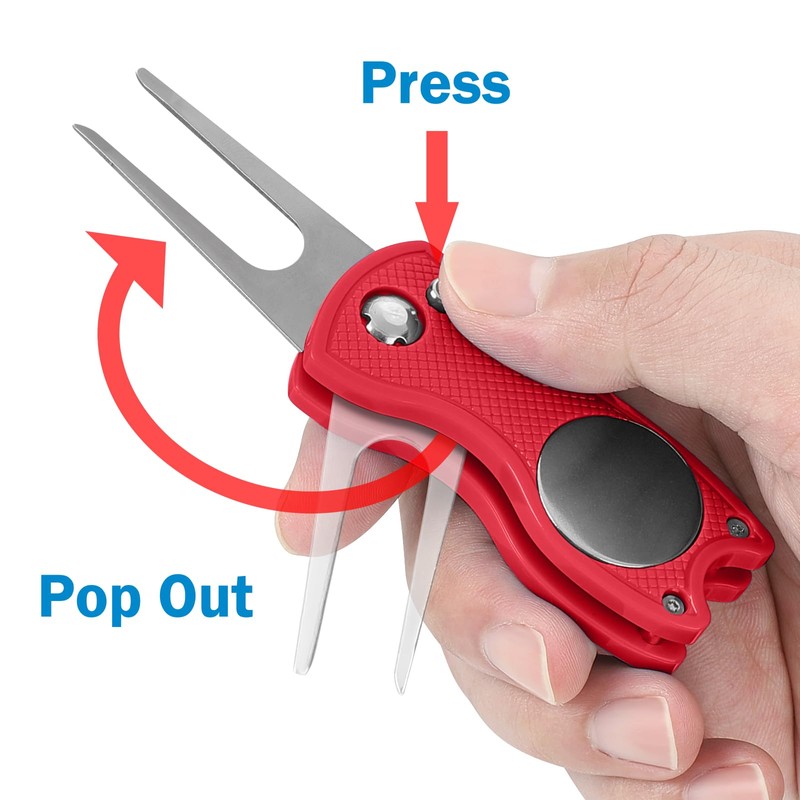 Metal Foldable Golf Divot Repair Tool with Pop-up Button, Magnetic