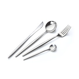 Modern Adaline Silverware Royal Cutlery Set By Bruntmor - 16 Piece Flatware Set - Service For 4-18/10 Stainless Steel - Shiny Finish