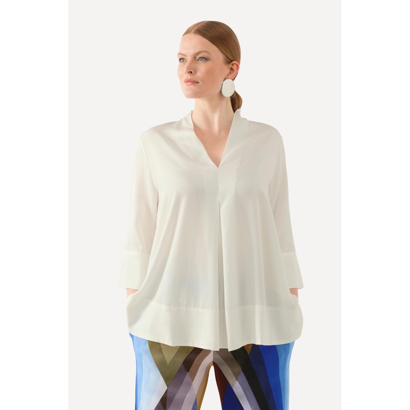 Ulla Popken Women's Goblet Collar Tunic, Snow white