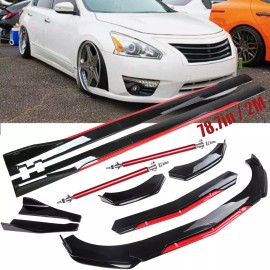 Unbranded For Nissan Altima Front Bumper Lip Splitter Spoiler+Side Skirts Glossy Black