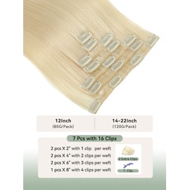 Bellecho Clip in Hair Extensions Real Human Hair, Silky Straight Real Remy Human Hair Extensions Clip ins, Blonde Clip in Extensions for Women, 20inch 120g 7Pcs, 613# Bleach Blonde