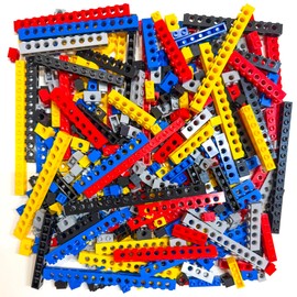 Minizfigs Technical Beam Building Brick Variety Random Assortment Set Red, Blue, Yellow, Light Gray, Black 1.1 Pounds