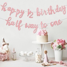 Half Way To One Banner happy 1/2 Birthday Bunting Banners for Baby Boy Girl 6 Months Old Birthday Party Decorations Baby Shower Sign Rose Gold