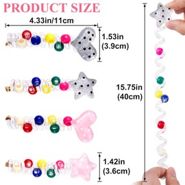 VARMDUKKE 4PCS Star Heart Spiral Hair Ties with Beads, 2 Colors Star Heart Bead Phone Cord Ponytail Holders for Women, Elegant Rubber Hair Coils, Stylish Hair Accessories for Party, Daily Use