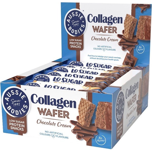 Aussie Bodies Collagen Wafer Bars 12 x 34g - Chocolate Cream - Expiry 16/06/24 - Discontinued Product