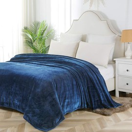 Bourina Flannel Blanket Throw Lightweight Cozy Plush Microfiber Solid Fleece Blanket,Twin 60"x80" Navy