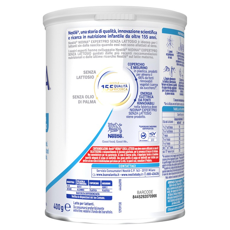 NIDINA EXPERT Pro Senza Lattosio Latte per Lattanti Polvere, Latta