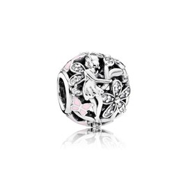 Stone Beads Sterling Silver Shiny Elf Charm with Cubic Zirconia and Light Pink Enamel, Enamel