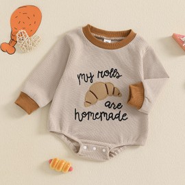 Honganda Baby Boy Girl Thanksgiving Outfit My Rolls are Handmade Turkey Romper Sweatshirt Onesie Fall One Piece Clothes (Khaki Brown, 18-24 Months)