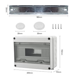 Surface-Mounted Fuse Box, Distribution Box Surface-Mounted, IP65 Fuse Box, Dustproof, Surface-Mounted Distribution Box for Gardens, Outdoors, Villas, Charging Stations, 20 x 15.2 x 9.3 cm