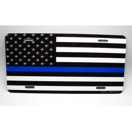 Digiart International THIN BLUE LINE AMERICAN TACTICAL FLAG METAL CAR LICENSE PLATE. SUPPORT POLICE