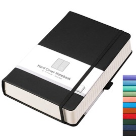 AHGXG Thick Journal Lined Notebook - 320 Numbered Pages Journal for Women A5 Notepad College Ruled, 100gsm Paper, Leather Hardcover, for Men Writing Work Office School, 5.75'' X 8.38''-Black