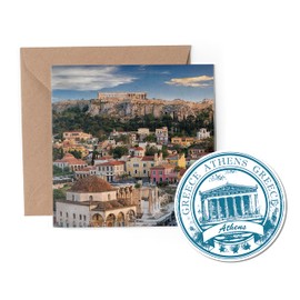 1 x Greeting Card & Vinyl Sticker Set - Athens Greece Greek Landmark Travel Holiday Map City Flag Friend Mum Girls Boys Scrapbook #79902