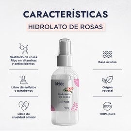 HEBBE - AGUA DE ROSAS ORGÁNICA | BIO HIDROLATO HIDROSOL DE ROSAS | ESTIMULANTE DEL CABELLO Y CUERO CABELLUDO | USO COMO FIJADOR DE MAQUILLAJE | REJUVENECEDOR NATURAL, HIDRATANTE Y REFRESCANTE | CONTENIDO 120 ML