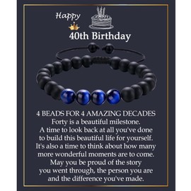 40th Birthday Gifts for Men, Adjustable Blue Beads Bracelet Mens 40 Years Old Man Birthday Gifts Ideas for Him Husband Dad Brother Best Forty Birthday Son Friend Grandson Uncle Birthday Present