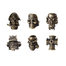 6pcs Knife Paracord Lanyard Ropes Alloy Skull and Cross Beads,EDC Multifunctional Tool Outdoor Camping Folding Knives Gadget Ornaments (Bronze)