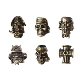 6pcs Knife Paracord Lanyard Ropes Alloy Skull and Cross Beads,EDC Multifunctional Tool Outdoor Camping Folding Knives Gadget Ornaments (Bronze)