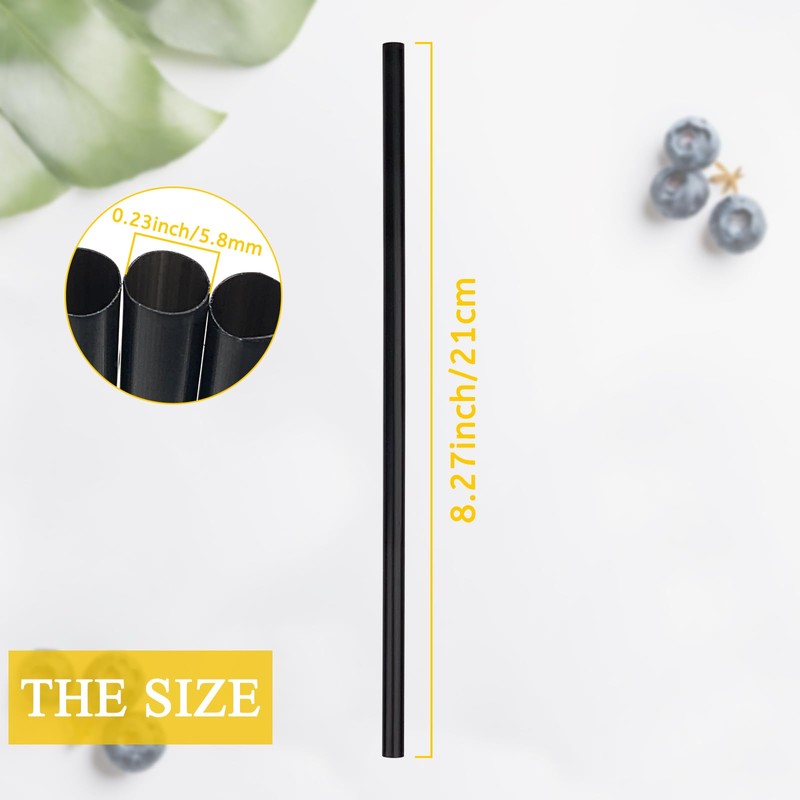 KTOJOY Disposable Drinking Plastic Straws, 8.26" Long, 0.23'' Diameter, Black,
