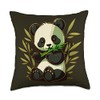 Cute Kawaii big panda eating bamboo shoots in forest Throw