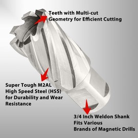 S&F STEAD & FAST Annular Cutter, 15/16" Cutting Diameter x 1" Depth of Cut for Magnetic Drill Press, Drill Bit Cutter, Mag Drill Bits with Pilot Pin