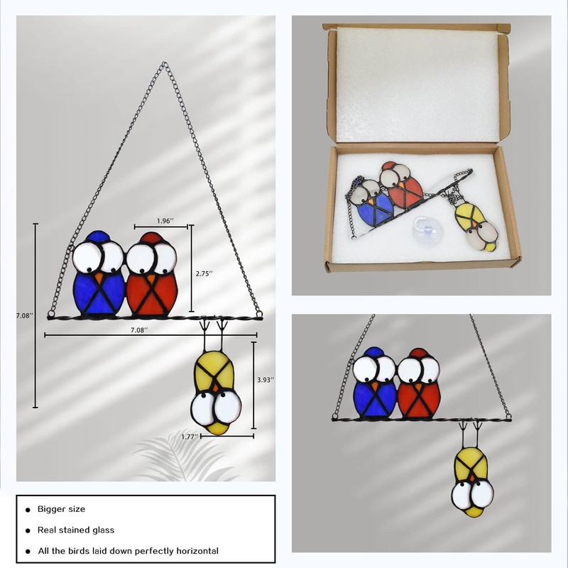 Multicoloured Owl on a Wire Stained Glass Window Hanging, So