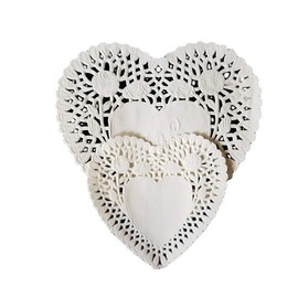 WOPARTY White Heart Paper Doilies - 6 inch Lace Round Paper Doilies - Disposable Paper Placemats - for Wedding, Birthday, Cakes, Desserts, Tableware Food Decoration, Pack of 100