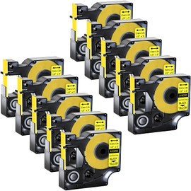 GREENCYCLE Compatible for Dymo 18056 Heat Shrink Tubes Industrial Label Tape 1/2-Inch (12 mm) x 5 ft (1.5m) for use with DYMO Rhino 5200 4200 3000 5000 6000 Label Makers, (Black on Yellow, 10 Pack)