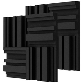 TroyStudio Thick Acoustic Foam Panels in Diffusion Pattern, 12 X 12 X 2 Inch 8 Pcs High Density Sound Absorbing Foam Diffuser Panel, Soundproof 3D Wall Padding Tile for Recording Studio Home Office