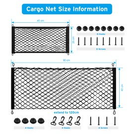 DOCAS Car Boot Luggage Net, Adjustable Luggage Net 90-122 cm, 1 Rear Luggage Nets + 2 Organiser Mesh Pockets + 4 ABS Hooks + 4 Mounting Adapters and Screws for SUVs, Cars and Trucks (Style 2)