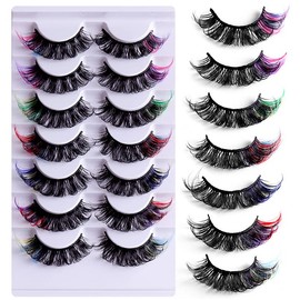 BSLVWG Coloured False Eyelashes Russian Strip LashesFalse Lashes Faux Mink Lashes Colored Lashes Fluffy Wispy Russian Strip Lashes with Color（7 MIX Colors） (01)
