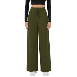 Arolina Slacks for Women Fall Winter Casual Wide Leg Pants Wide Waisted Drawstring Beach Pants Teacher Outfits Army Green XL