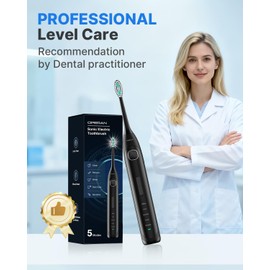 Operan Electric Toothbrush Rechargeable with 8 Brush Heads and Sonic Toothbrush with 5 Modes 2-Min Smart Timer & IPX7 Waterproof Electric Toothbrush for Adults, Travel Case (Black, 1Pack)