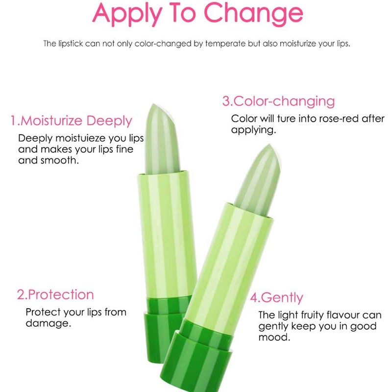 Gireatick 3 Pieces Aloe Vera Lipstick, Magic Colour that Changes