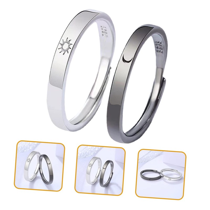 SAFIGLE 1 Pair Adjustable Sun and Moon Couple Rings for